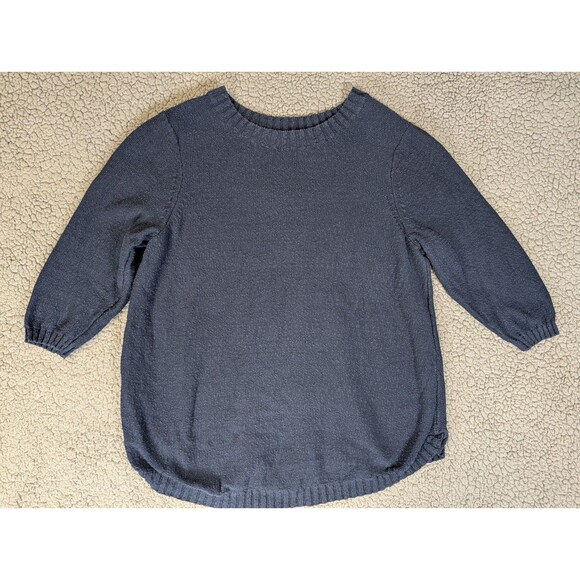 J Jill Short Sleeve Sweater Womens Navy Blouse Top Size XL Tall 100% Cotton - Picture 2 of 12